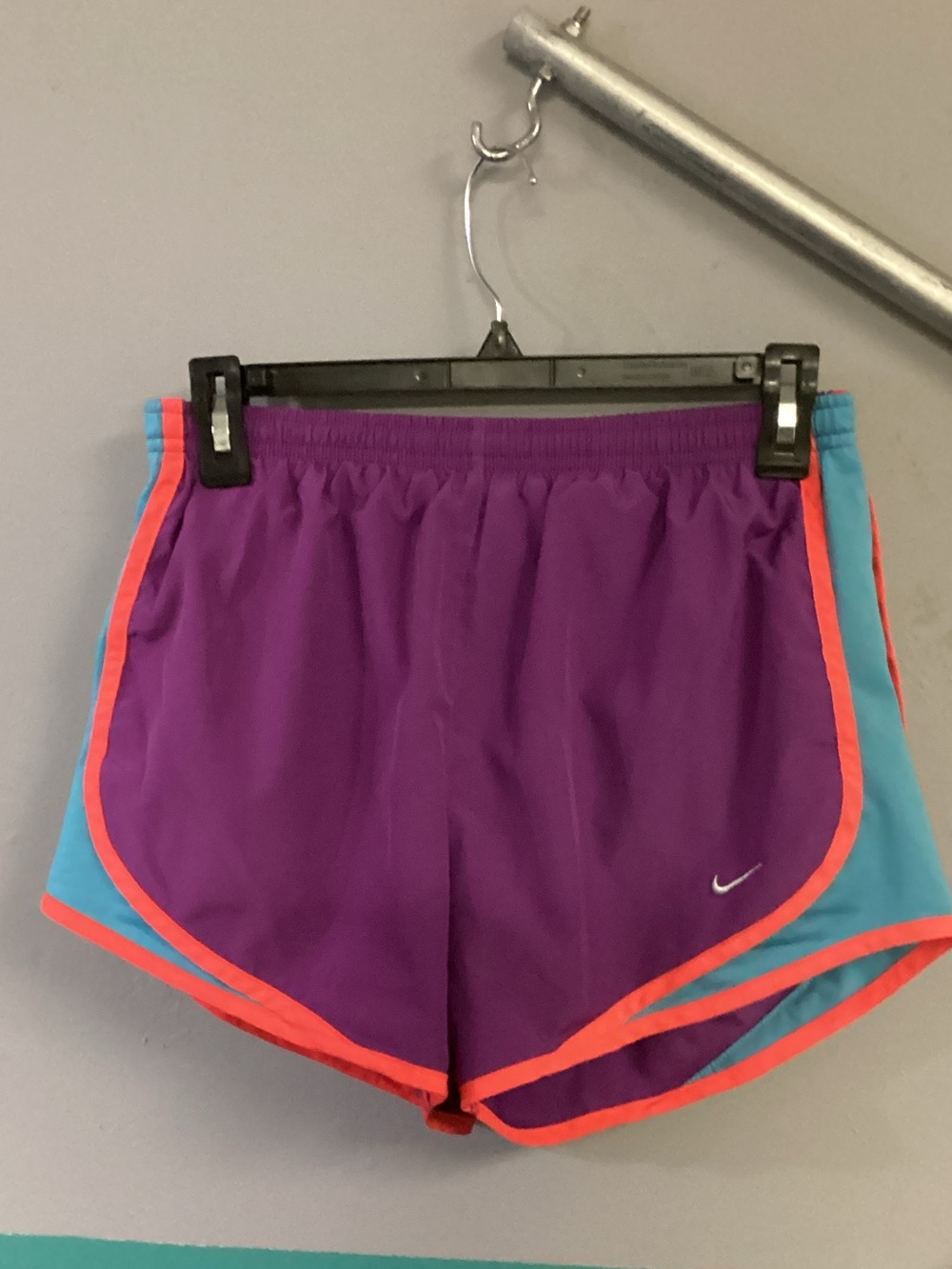 Nike Women's Purple Athletic Shorts with Teal Panels & Coral Trim